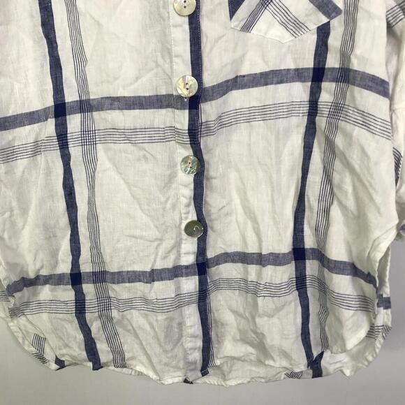 John Mark Top Womens Small Linen Plaid Bell Sleeve Button Front Large Buttons - Picture 5 of 9